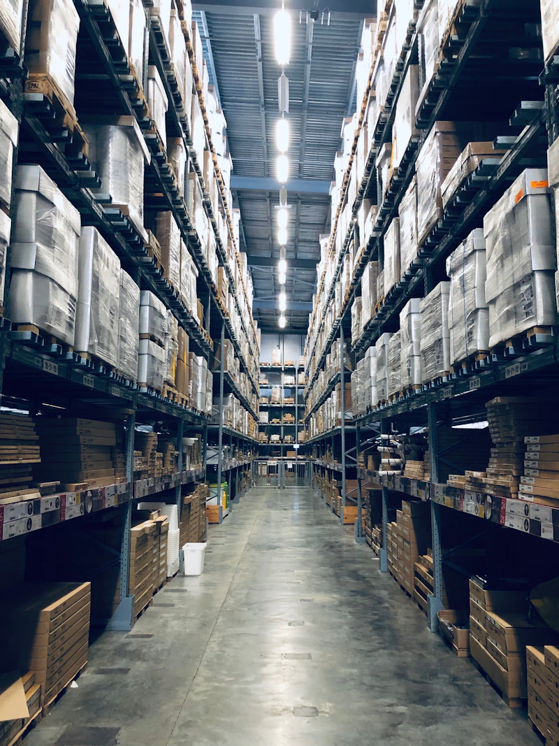 Centro de distribuição com esteiras e caixas em movimentação automatizada